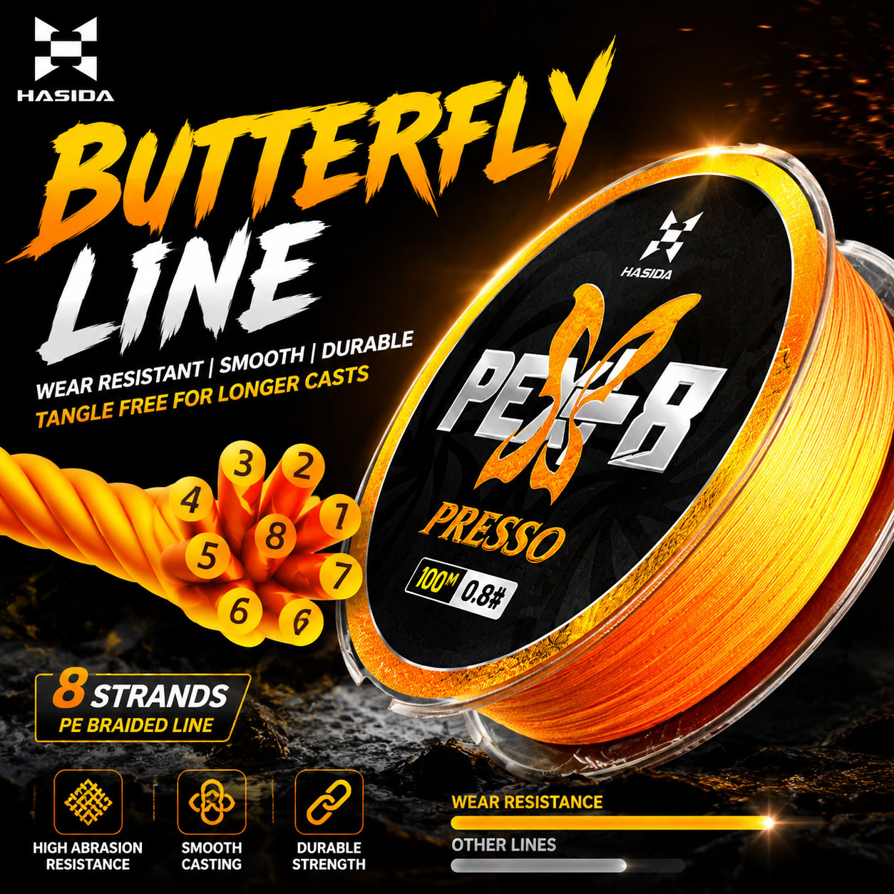 Copolymer Line - 하시다 버터플라이 100m 8합사 PE PEX+