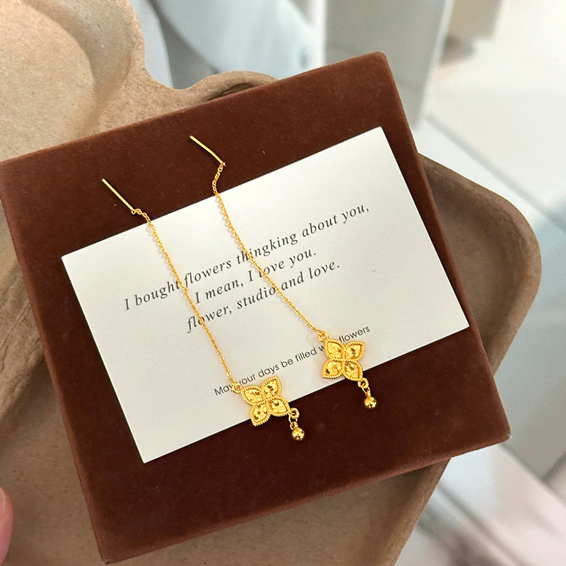 패션 18k 골드 네잎 클로버 비즈 태슬 귀걸이 여성용 - Freshwater Line 리뷰 및 가격
